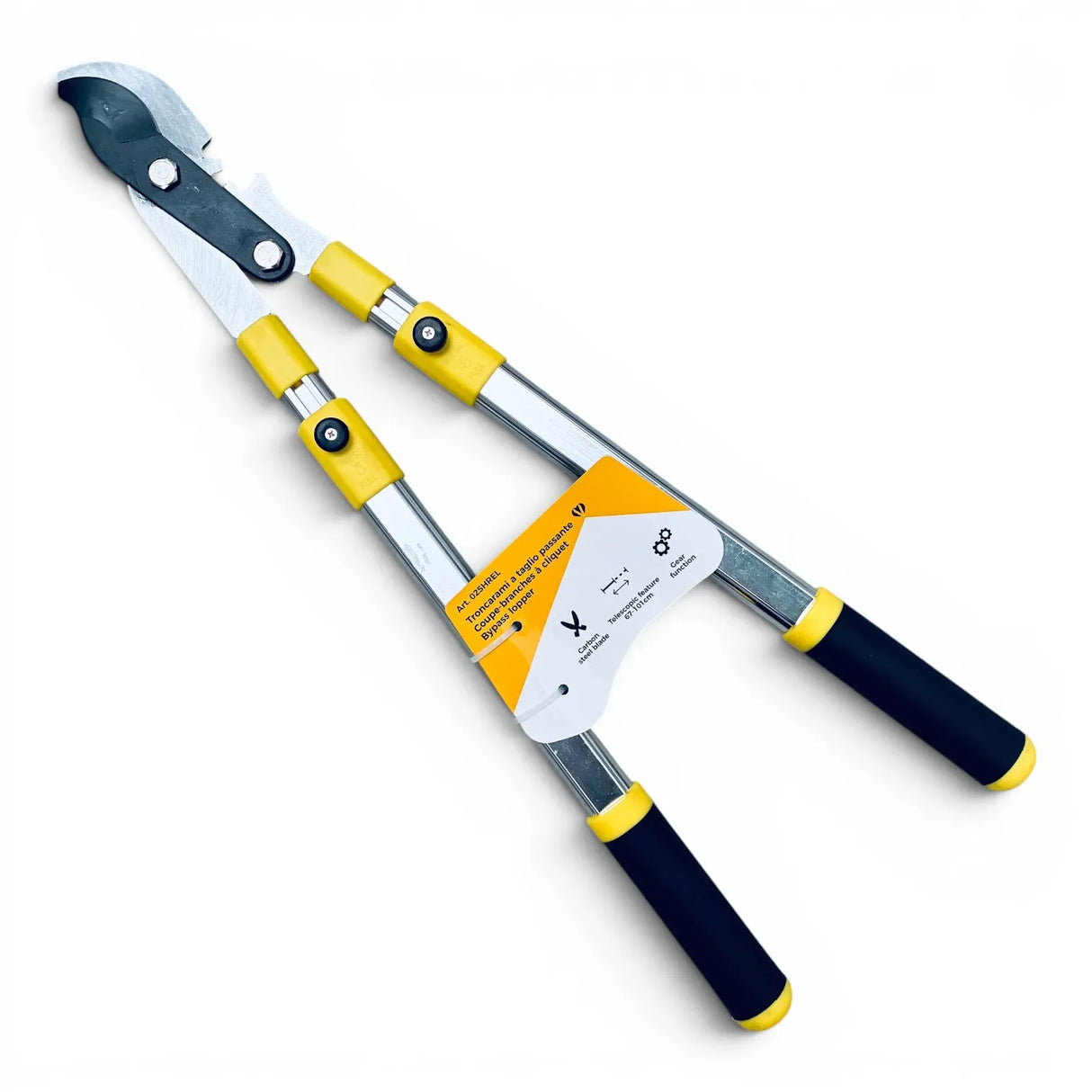 Telescopic bypass pruning shears with gear mechanism