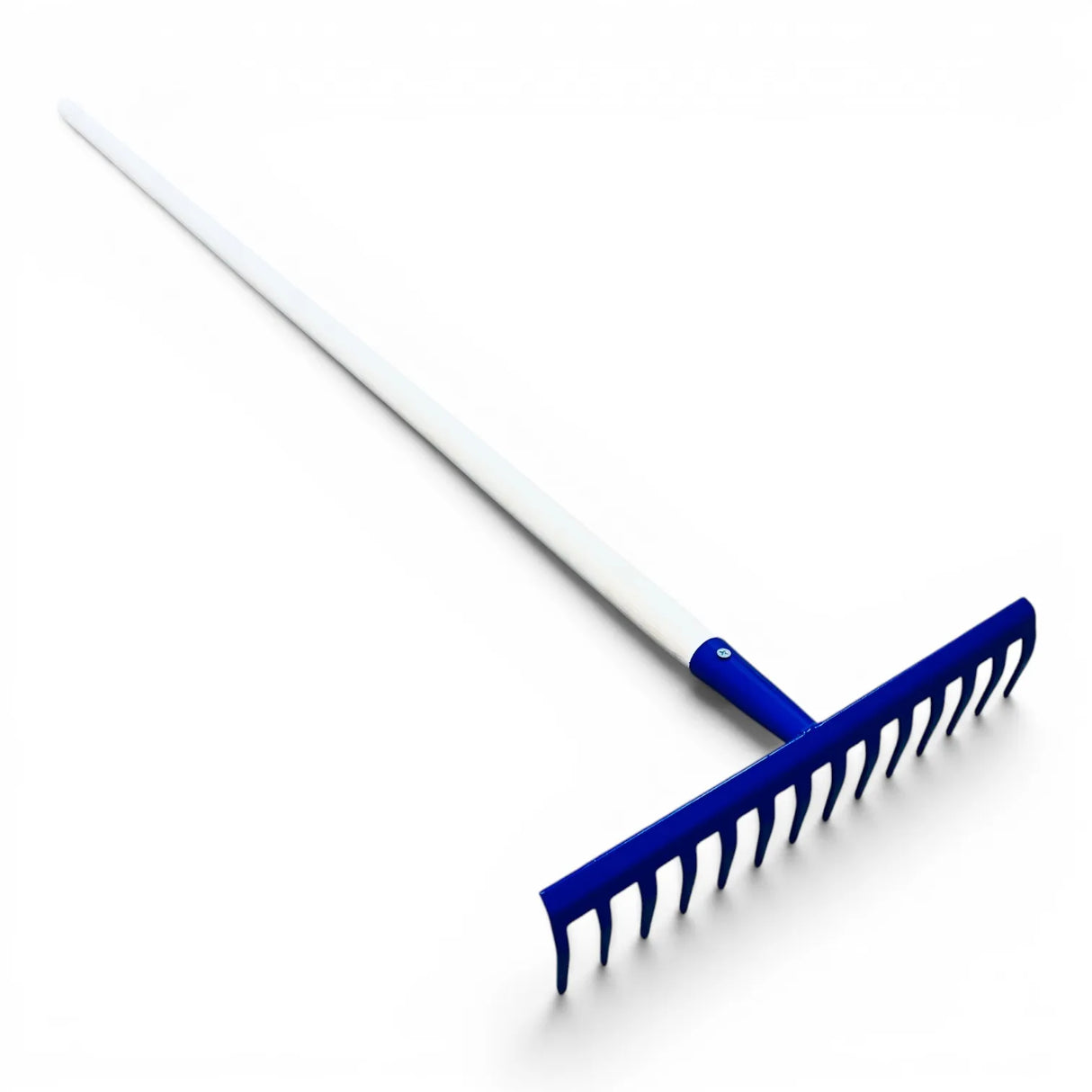 Garden rake with curved tines and wooden handle