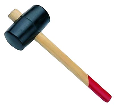 Black rubber mallet with wooden handle