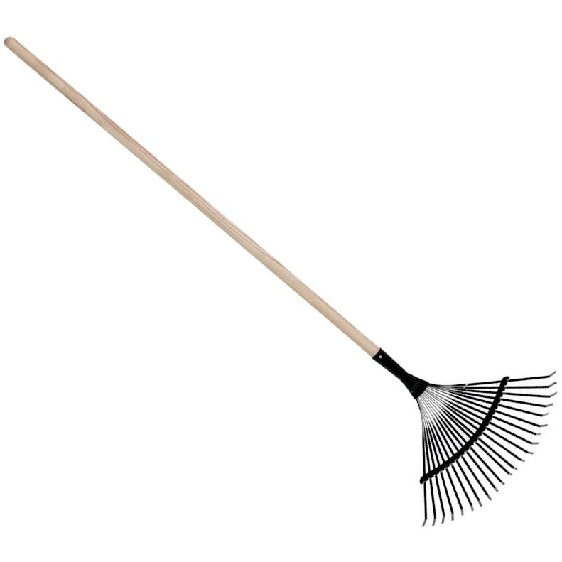 Scopa per foglie 22 denti fissi nera manico legno 150cm