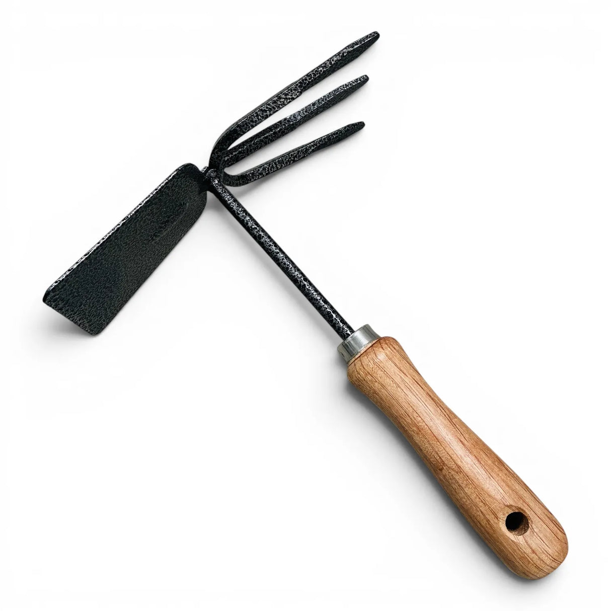 Houe carrée à cornes avec manche en bois