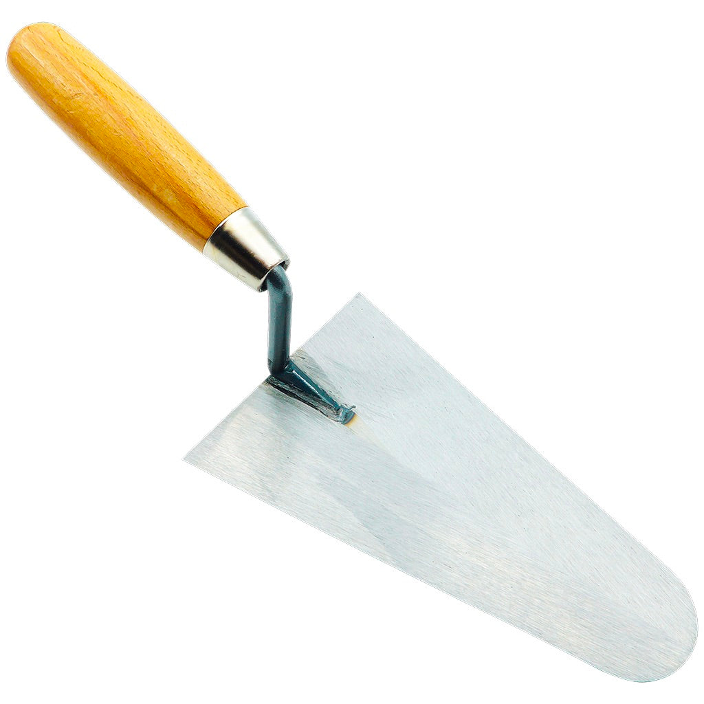 Round tip trowel with wooden handle