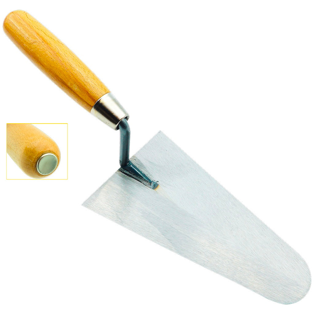 Round tip trowel with wooden handle