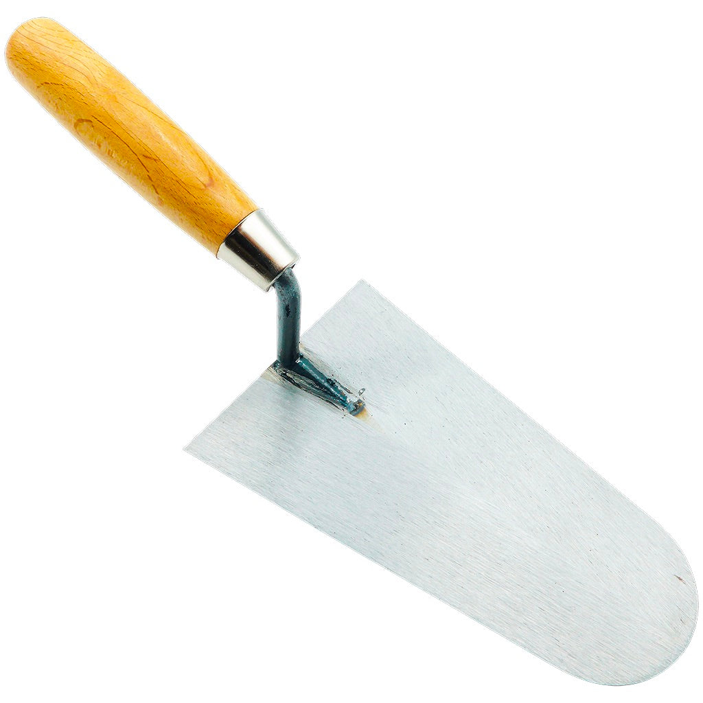 Wide round tip trowel with wooden handle