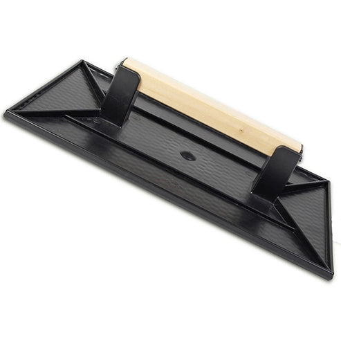 Rectangular plastic trowel with wooden handle