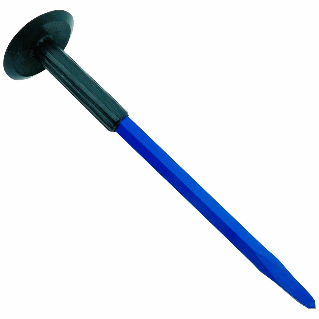 Pointed mason's chisel with hand protector