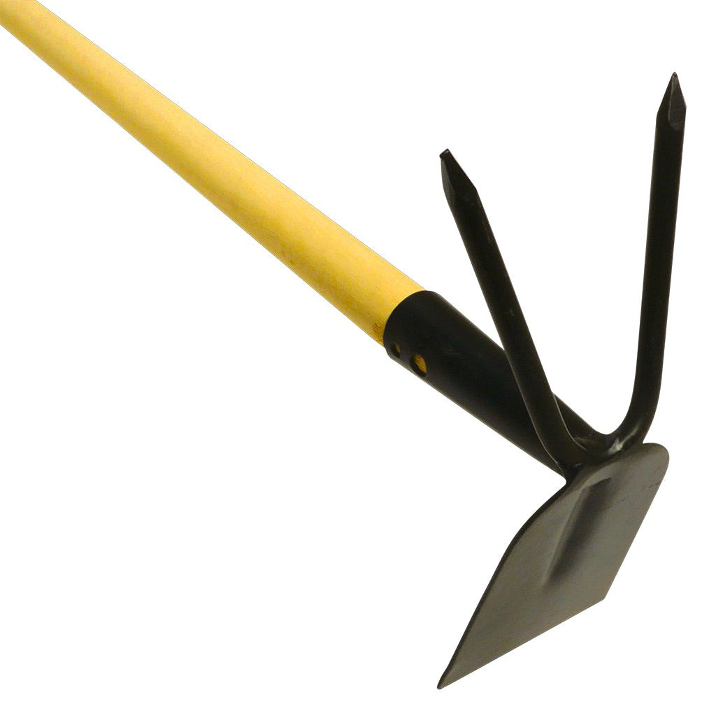 Welded square-fork garden hoe wooden handle