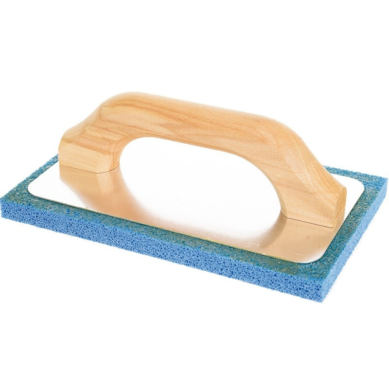 Frattazzo gomma spugna blu manico legno base alluminio 21x14cm