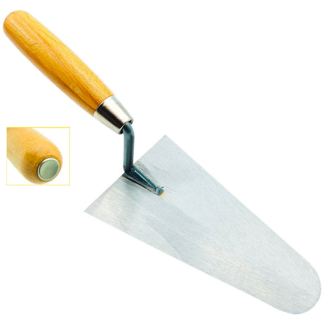 Round tip trowel with wooden handle