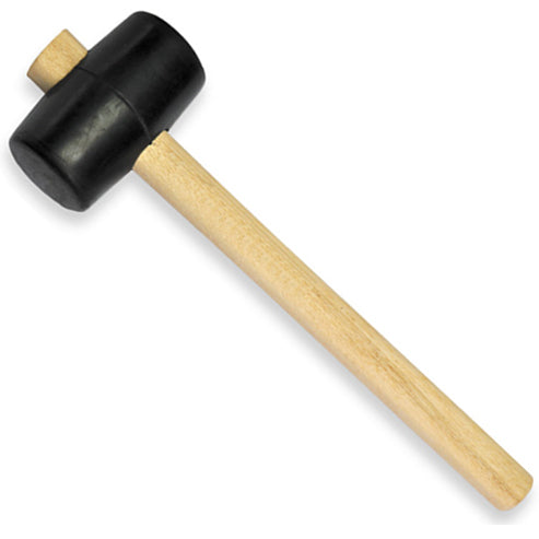 Black rubber mallet with wooden handle