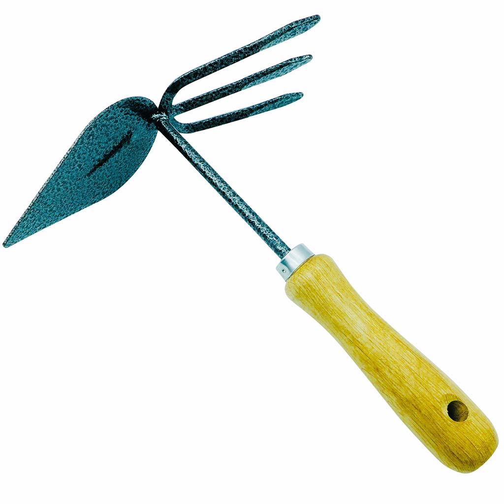 Heart garden hoe with fork wooden handle